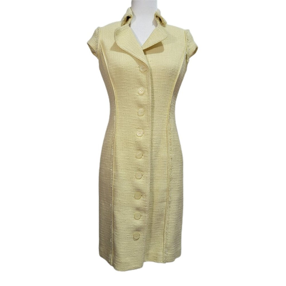 WWorth Yellow Tweed Mid Length Button Front Knee-High Shirt Dress Size 4
